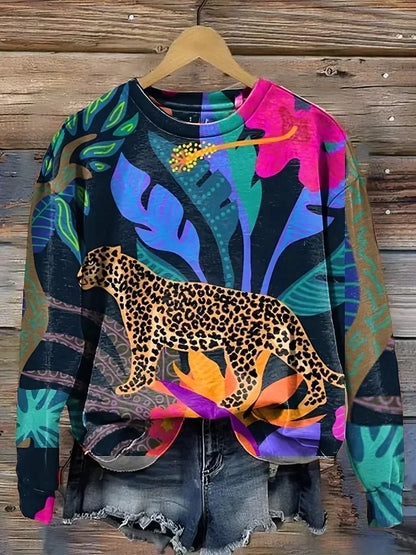 Dam Tröja Stickad Mjukt Material Djurmönster-3