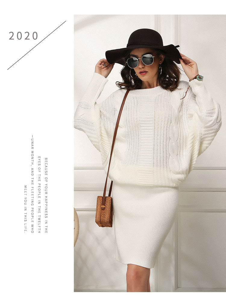 Dam Långklänning Löst Snitt med Fladdermusärmar i Mjuk Akryl-2