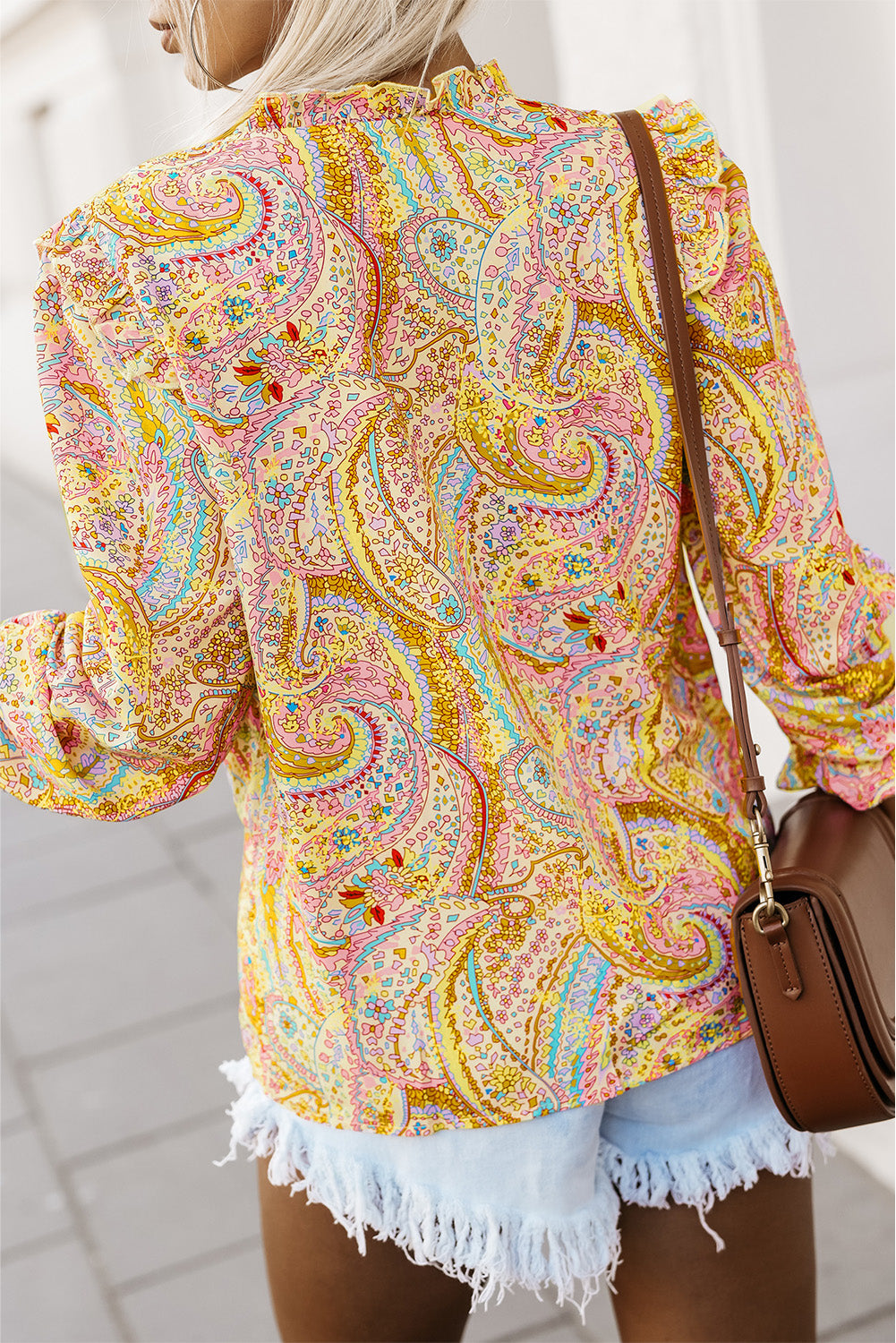 Kvinnors Skjorta Paisley Ruffles Andningsbar Väv-3