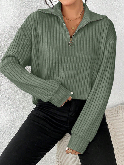 Variant image for Damen-gerippter Pullover, Viertelzip, weicher Stoff-21