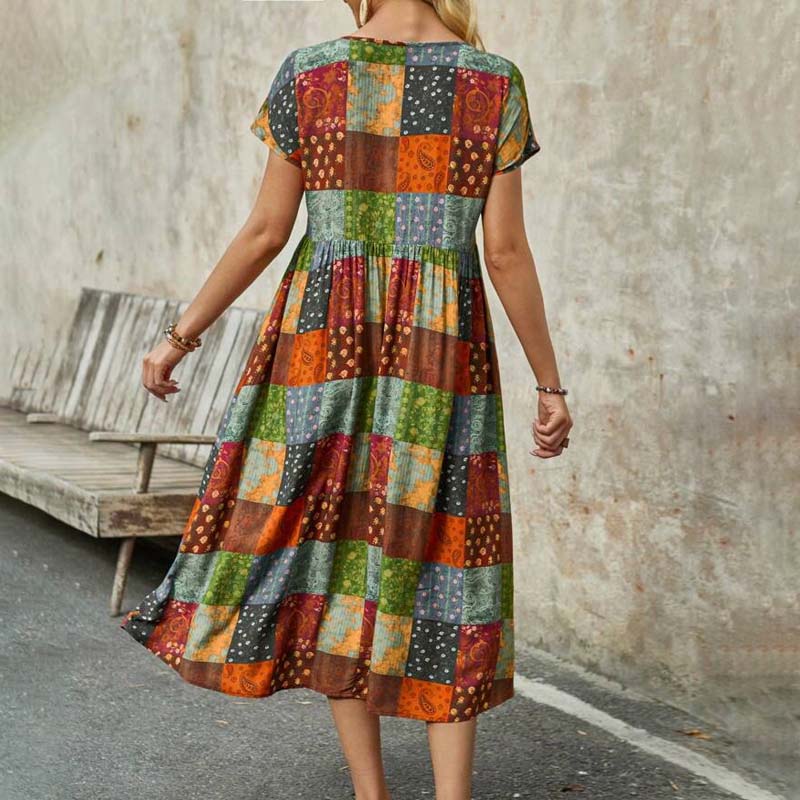 Dam Strandklänning Luftig Färgblocktryck Lätt Tyg-6