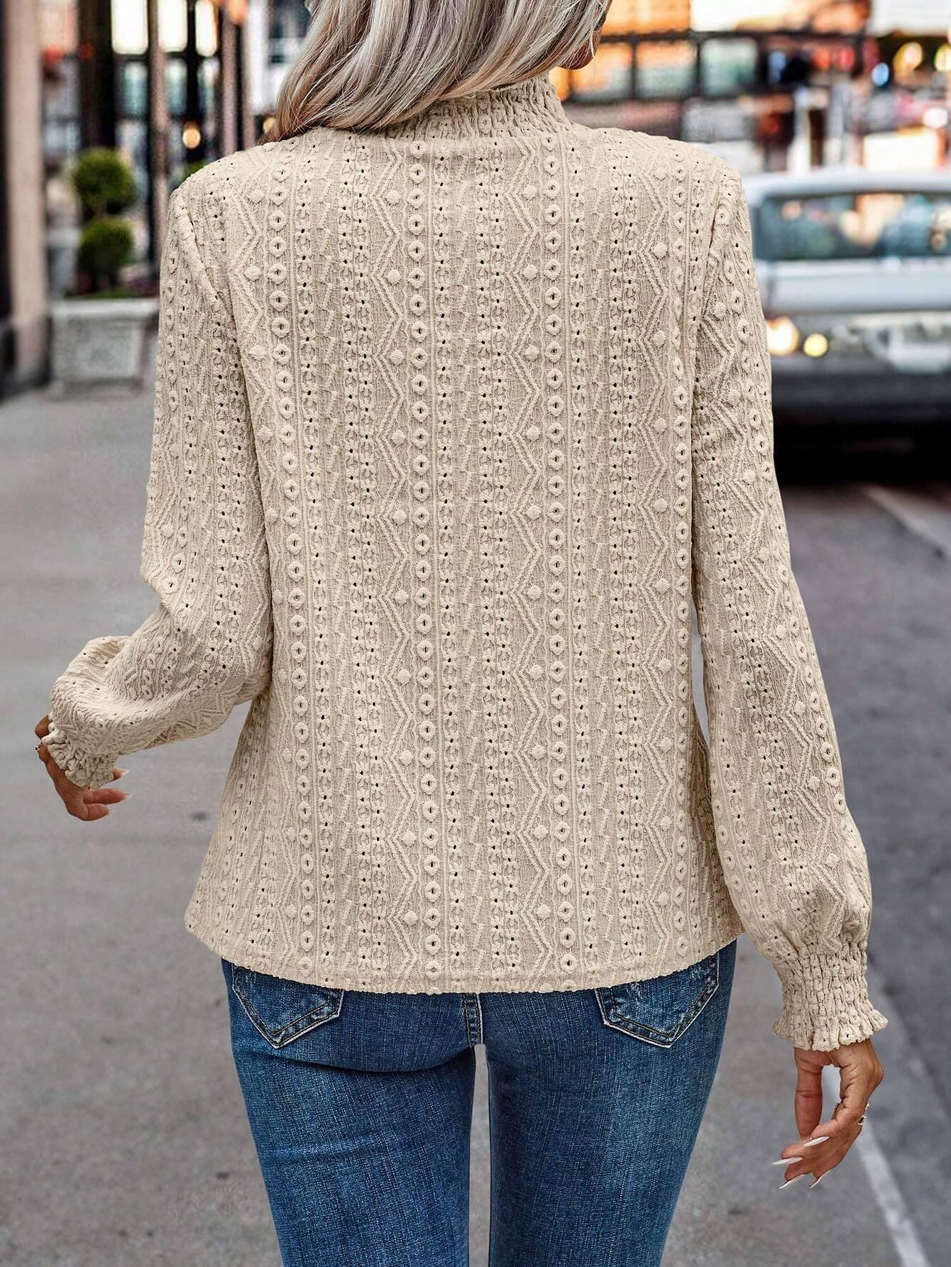 Kvinnors Broderad Blus med Puffärmar 100% Bomull-2