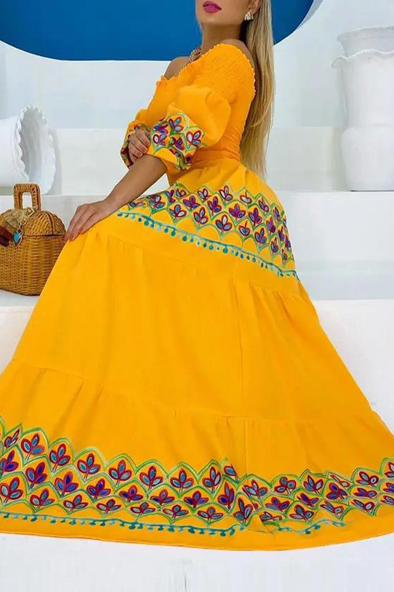 Kvinnors Axelfri Klänning Geometrisk Design Polyester-3