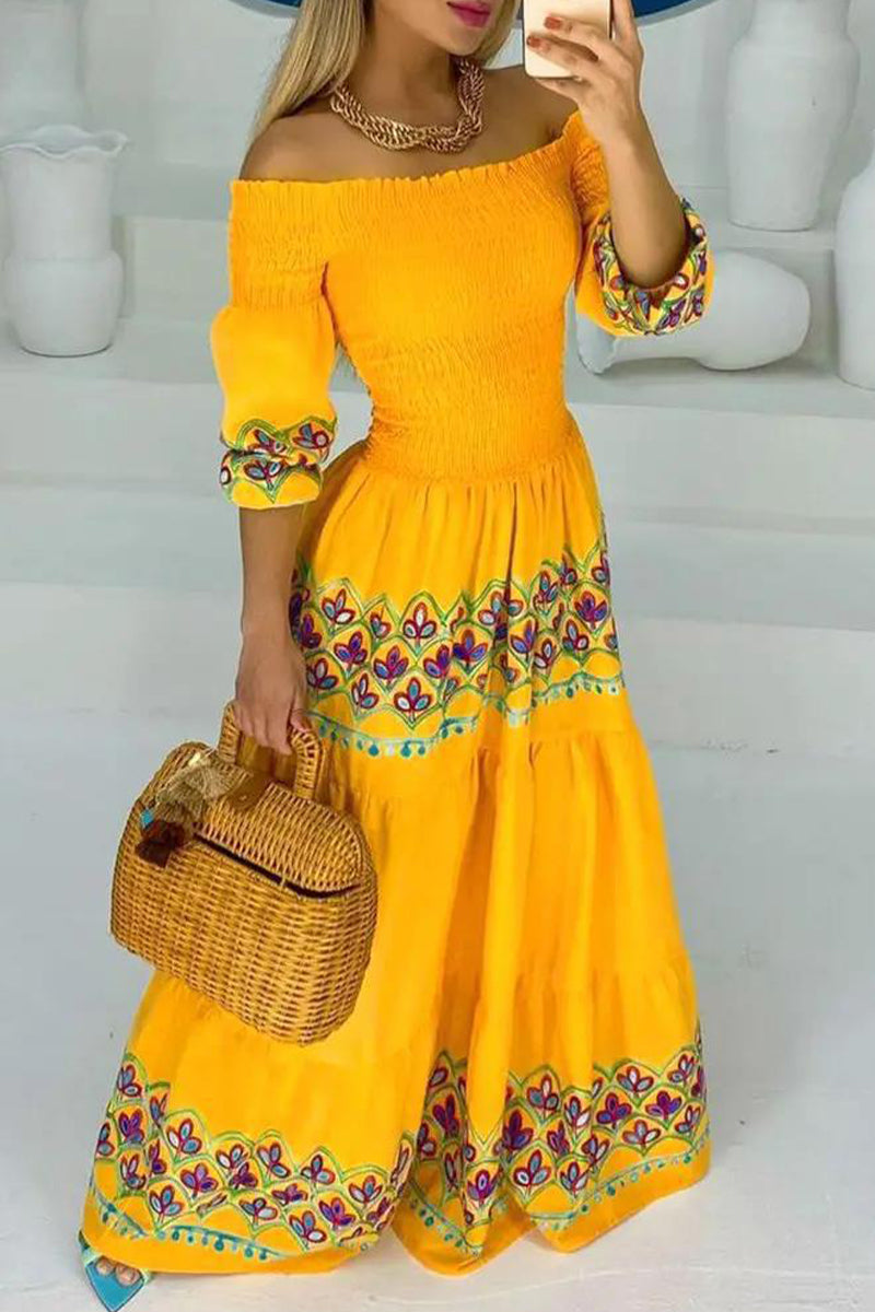 Kvinnors Axelfri Klänning Geometrisk Design Polyester-2