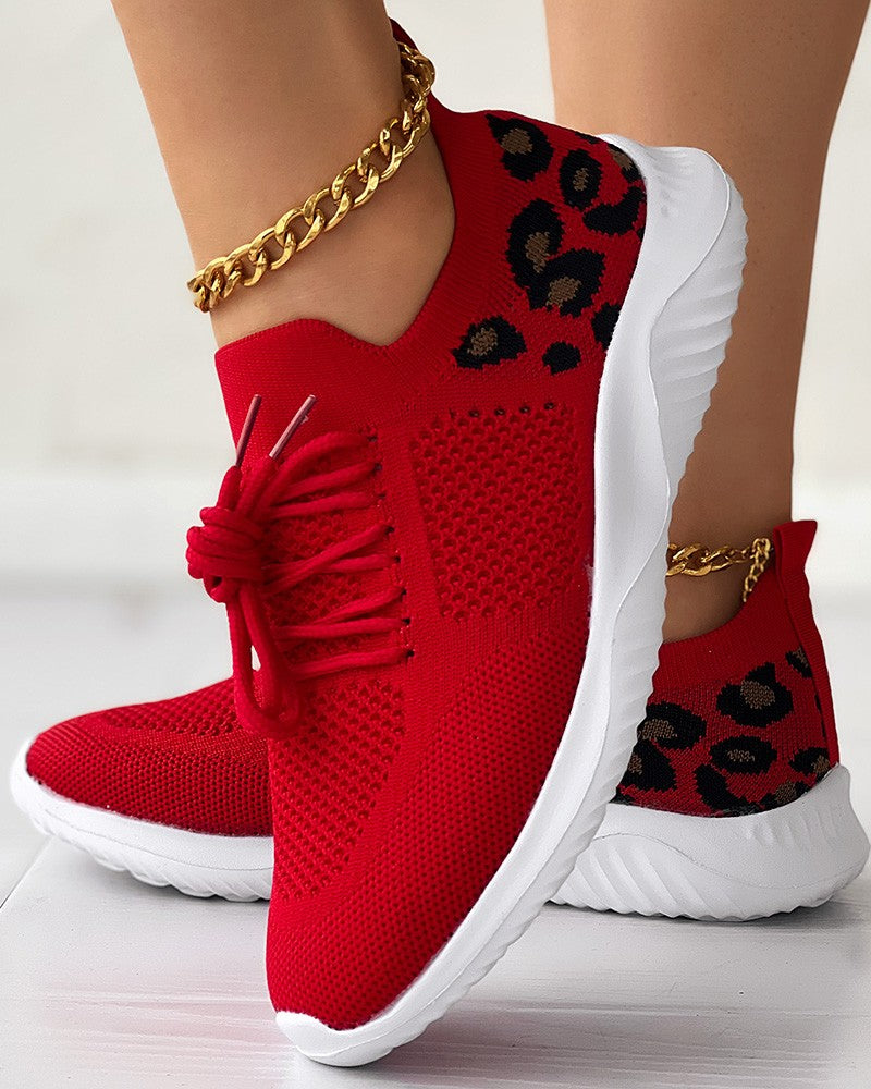 Variant image for Dam Sneakers Leopard Spetsiga Andningsbara Tyg-25
