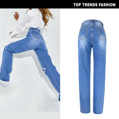 Herrbyxor Rak Ben Hög Midja Bomullsdenim-4