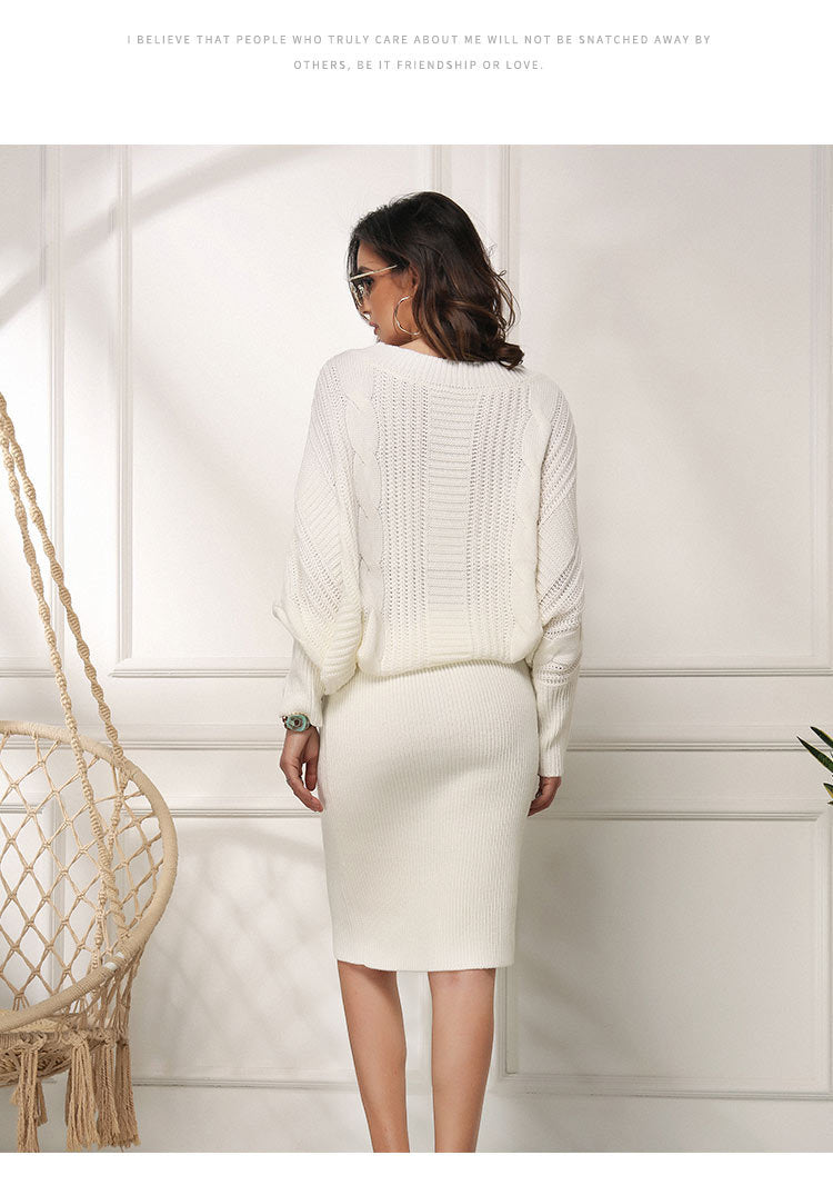 Dam Långklänning Löst Snitt med Fladdermusärmar i Mjuk Akryl-3