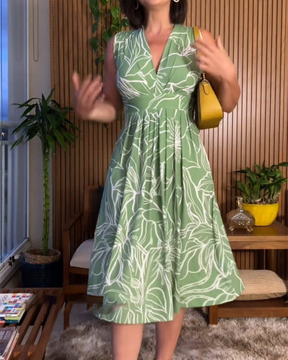 Dam Klänning A-linje V-ringad Bomullsmix Elegant Knälång-6