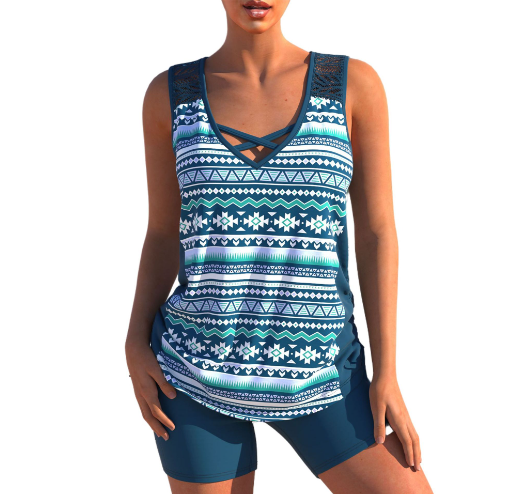 Variant image for Dam Tankini-set Geometrisk V-hals Polyester Elastan-9