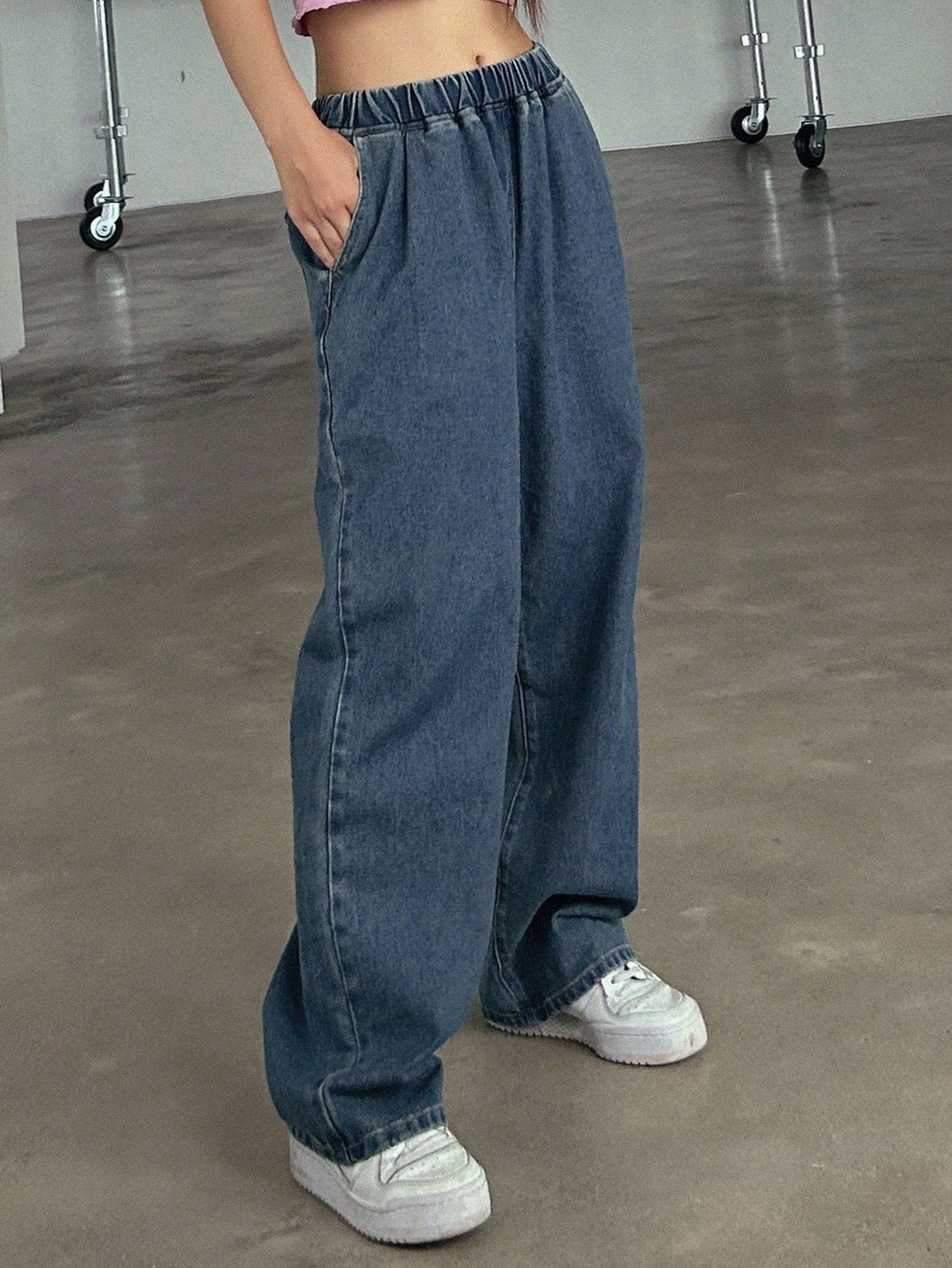 Kvinnors Bredbenade Jeans Hög Midja Elastiskt Denim-2