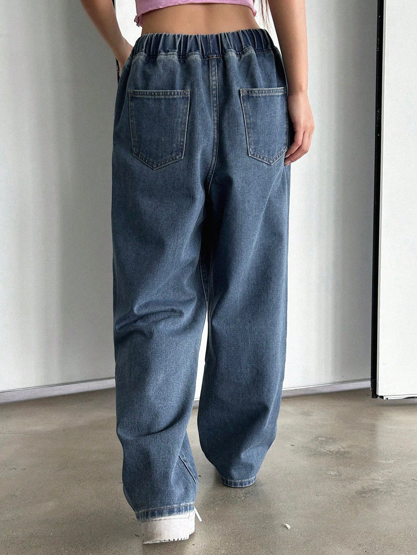 Kvinnors Bredbenade Jeans Hög Midja Elastiskt Denim-3