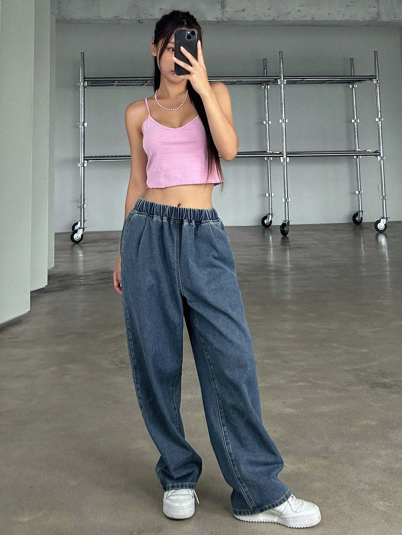 Kvinnors Bredbenade Jeans Hög Midja Elastiskt Denim-5