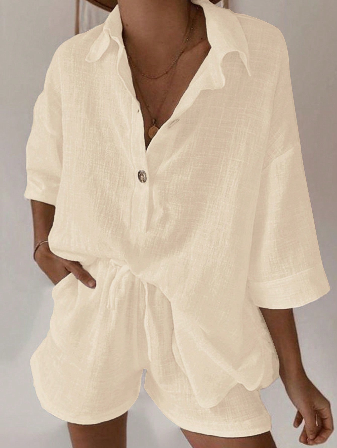 Variant image for Kvinnors 2-delad Uppsättning Avslappnad Linneblandning-21