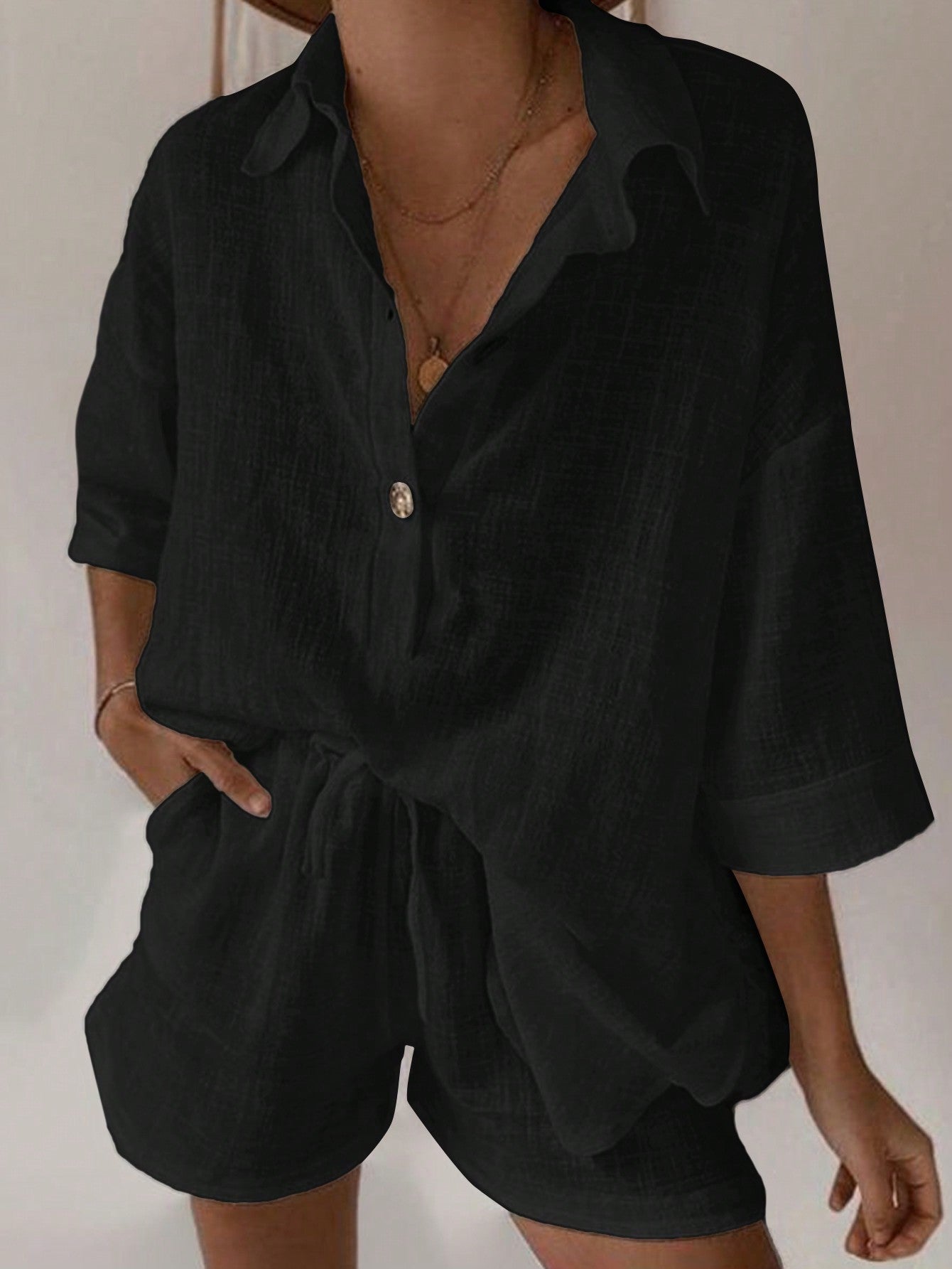 Variant image for Kvinnors 2-delad Uppsättning Avslappnad Linneblandning-1