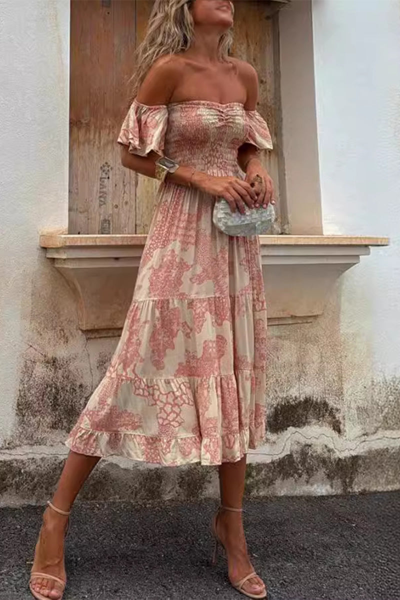 Kvinnors Off-Shoulder Klänning Tyll Blommönster-2