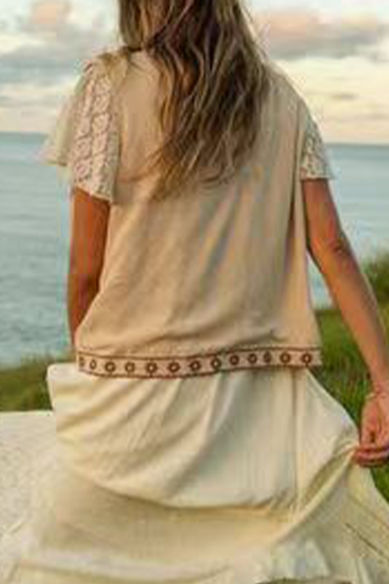 Dam Fritidväst Färgblock Broderi Polyester-5