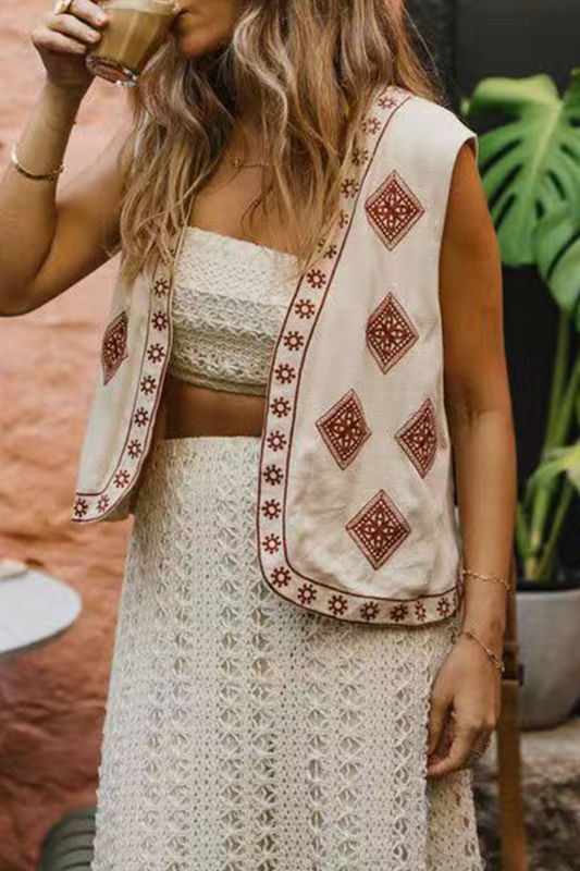 Dam Fritidväst Färgblock Broderi Polyester-1