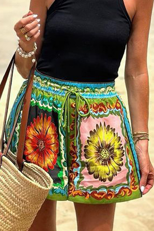 Kvinnors Klänning Blommönstrad Hög Midja 100% Bomull-1