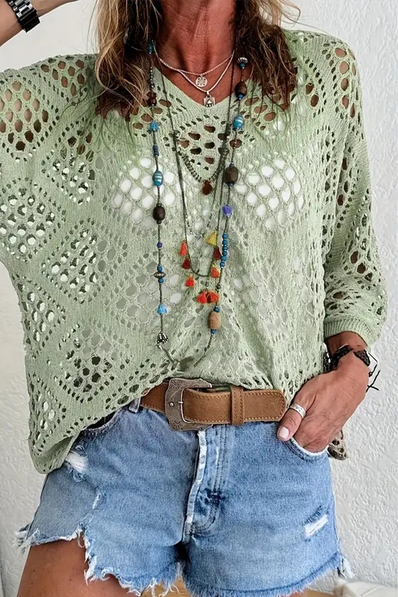 Dam Tröja V-hals Avslappnad 100% Bomull-3