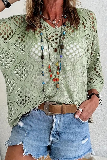 Dam Tröja V-hals Avslappnad 100% Bomull-3