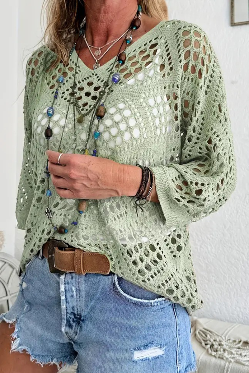 Dam Tröja V-hals Avslappnad 100% Bomull-5