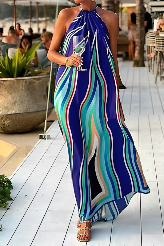 Kvinnors Ärmös Klänning Randig Bomull-1