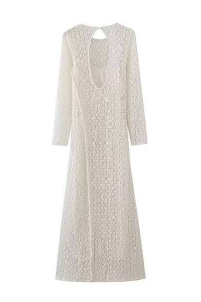 Kvinnors Långärmad Klänning Ihålig O-hals Polyester-6