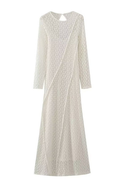 Kvinnors Långärmad Klänning Ihålig O-hals Polyester-5