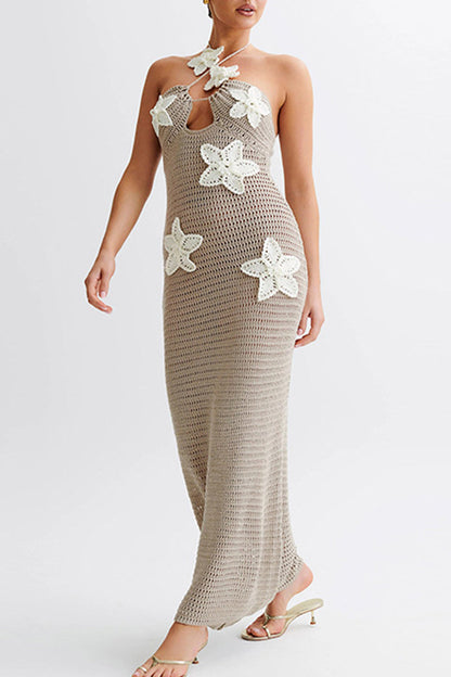 Variant image for Kvinnors Lång Klänning Blommig Backless Högkvalitativt Tyg-7