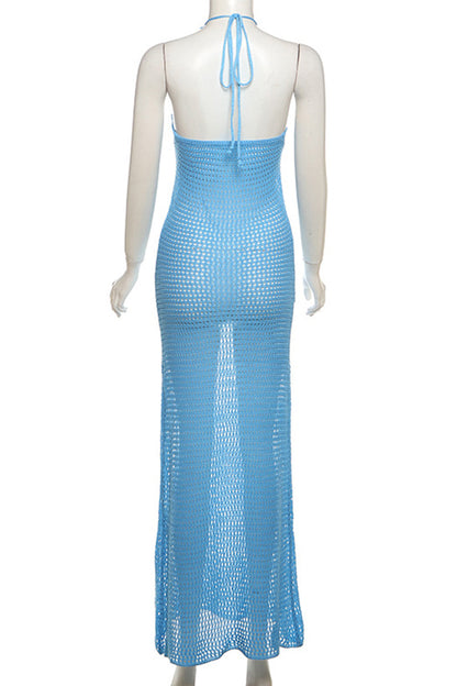 Kvinnors Lång Klänning Blommig Backless Högkvalitativt Tyg-5