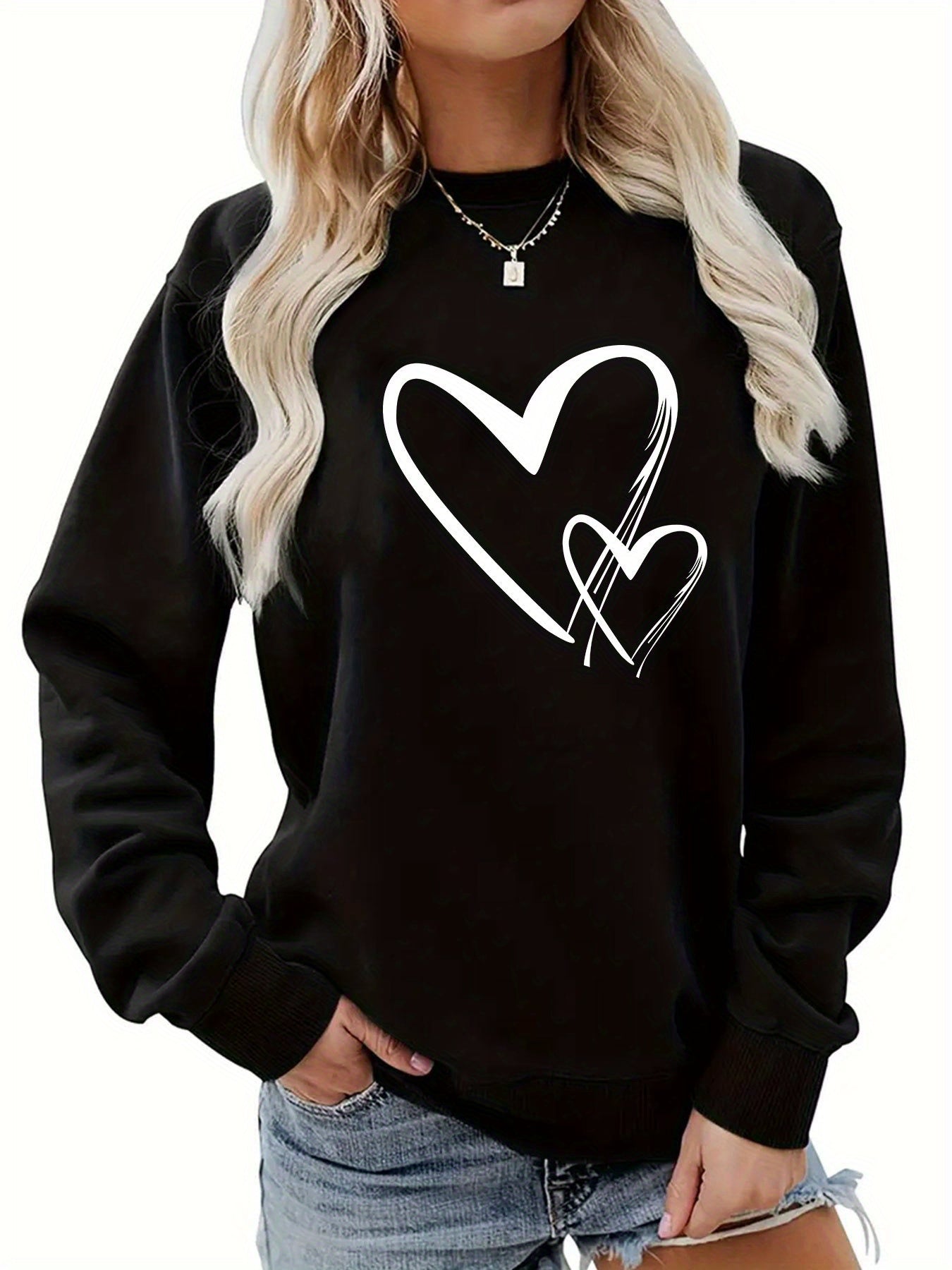 Kvinnors Tröja Hjärtdesign Cirkulär Halsringning Mjuk Tyg 10