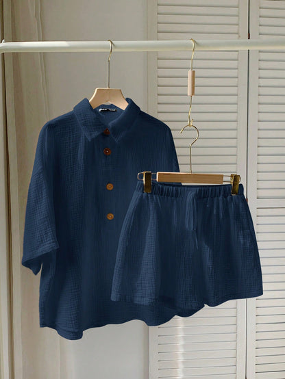 Variant image for Kvinnors 2-delad Uppsättning Avslappnad Linneblandning-43