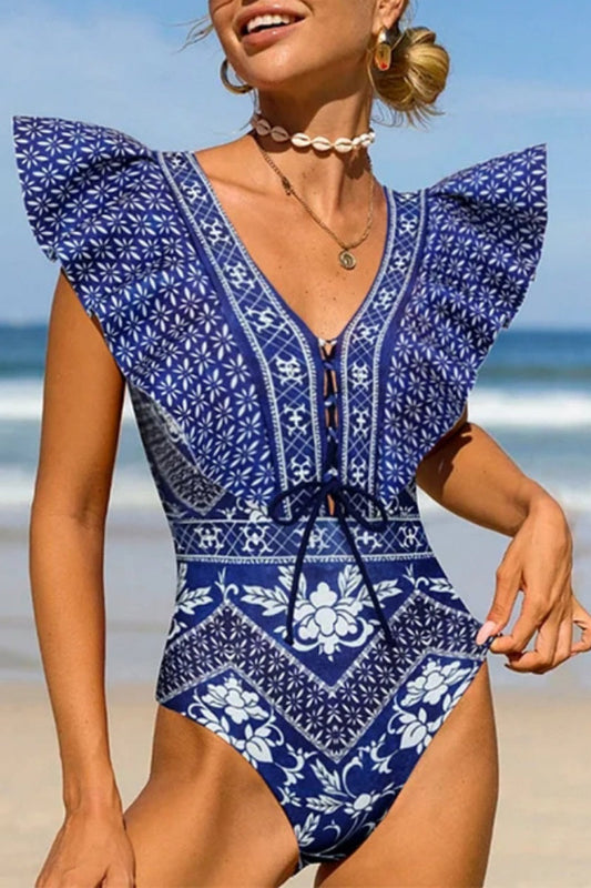 Baddräkt Dam Med Cutout Detaljer Och Bälte Nylon Spandex-1
