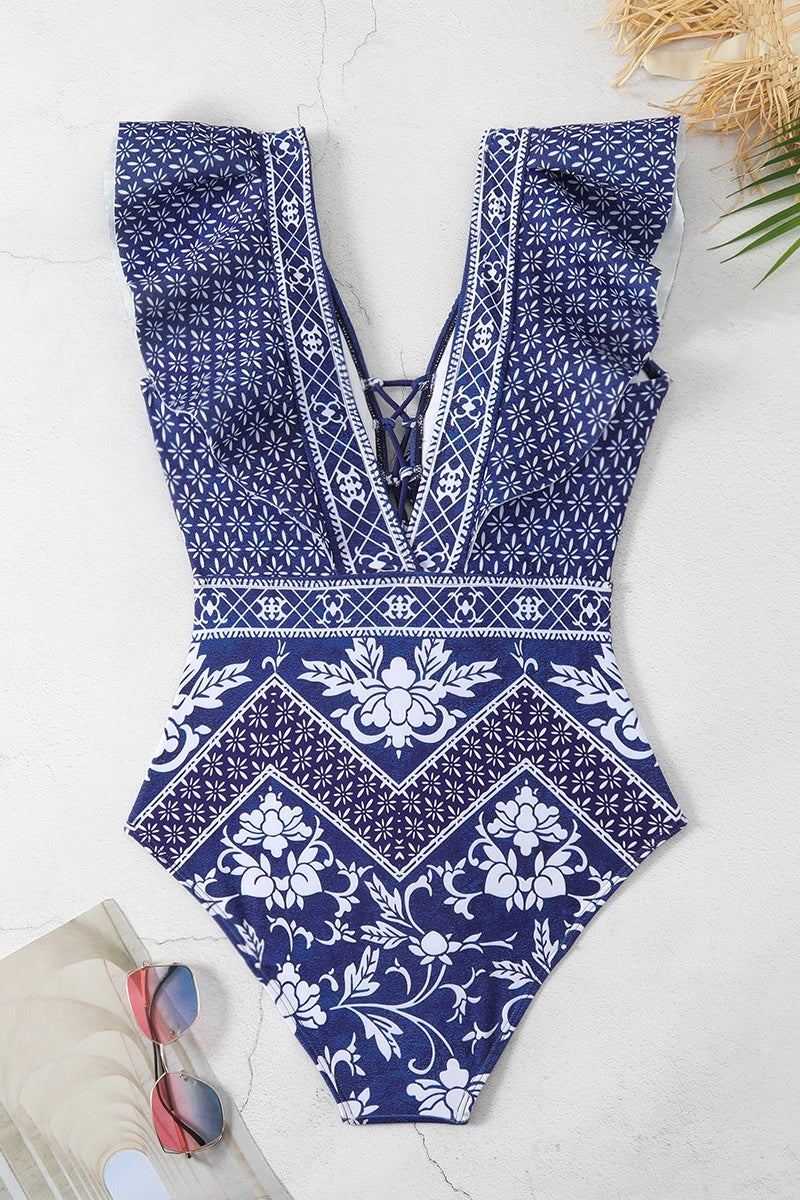 Baddräkt Dam Med Cutout Detaljer Och Bälte Nylon Spandex-3