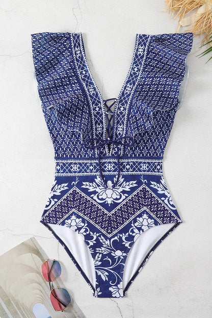 Baddräkt Dam Med Cutout Detaljer Och Bälte Nylon Spandex-2