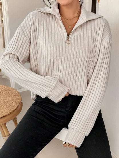Variant image for Damen-gerippter Pullover, Viertelzip, weicher Stoff-26