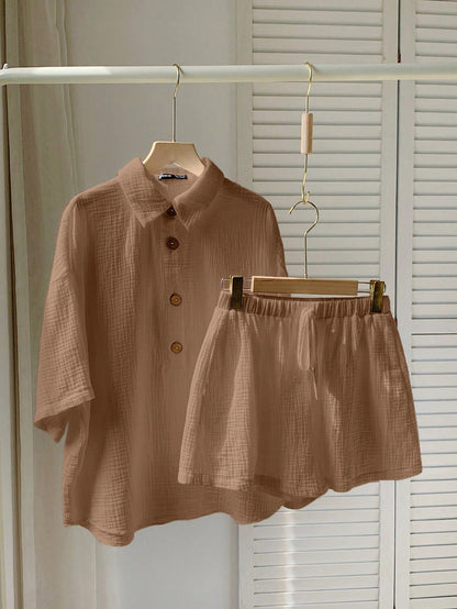 Variant image for Kvinnors 2-delad Uppsättning Avslappnad Linneblandning-48