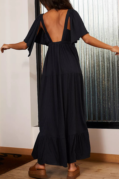 Kvinnors Oregelbunden V-ringad Klänning Rygghalsringning Polyester-2