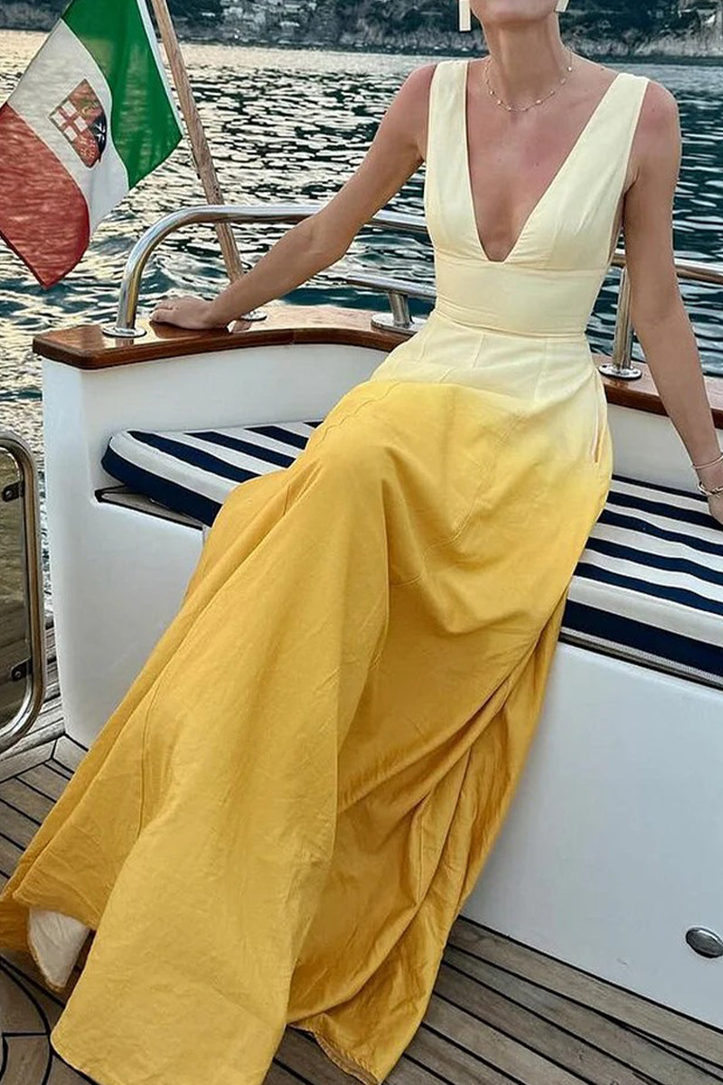 Variant image for Kvinna Lång Klänning V-hals Färggradient Polyester-4