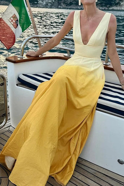 Variant image for Kvinna Lång Klänning V-hals Färggradient Polyester-4