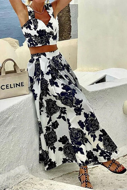 Kvinnors Tvådelad Klänning Blommönster V-ringning Polyester-3