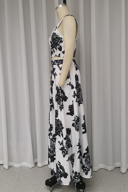 Kvinnors Tvådelad Klänning Blommönster V-ringning Polyester-6