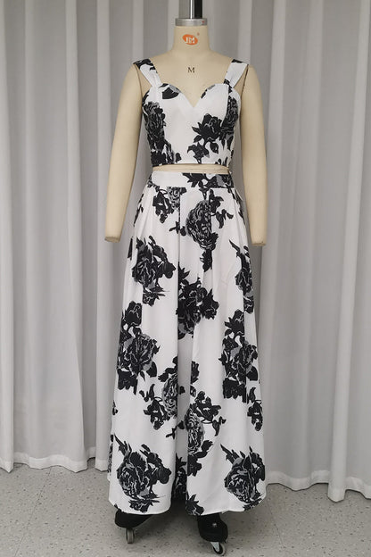 Kvinnors Tvådelad Klänning Blommönster V-ringning Polyester-5