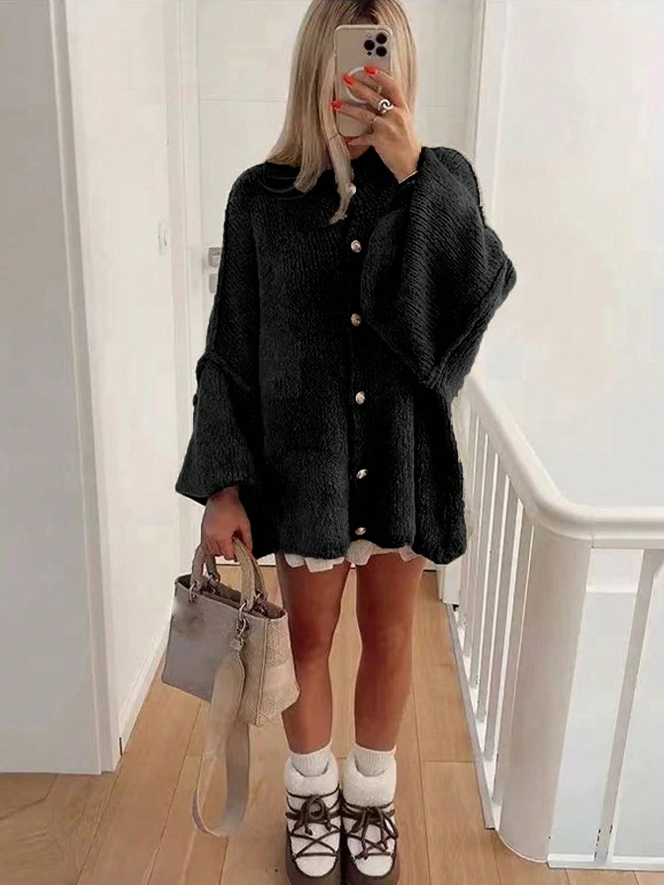 Damjacka Överdimensionerad med Knappdetaljer i Mjuk Tygblandning 9