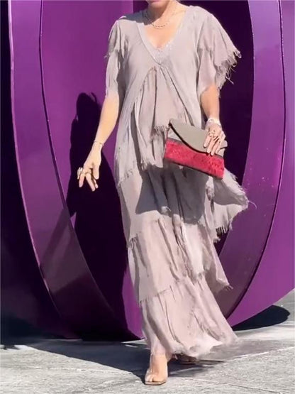 Variant image for Dam Maxiklänning V-ringning Bohemisk Stil Lätt Material-19