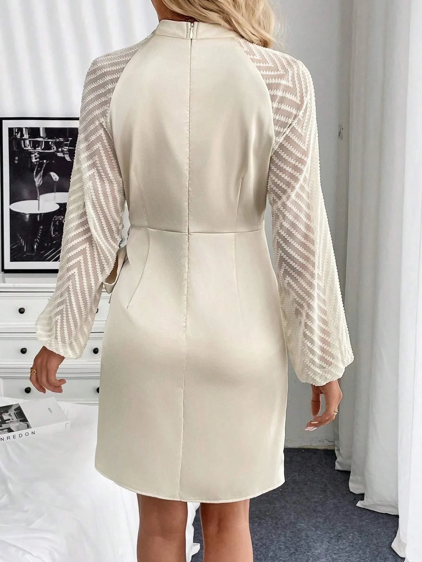 Kvinnors Klänning Transparenta Ärmar Midjeförstärkning Mjukt Material-2