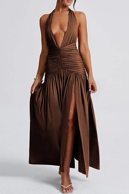 Damklänning Ärmlös Slitsad Polyester-4