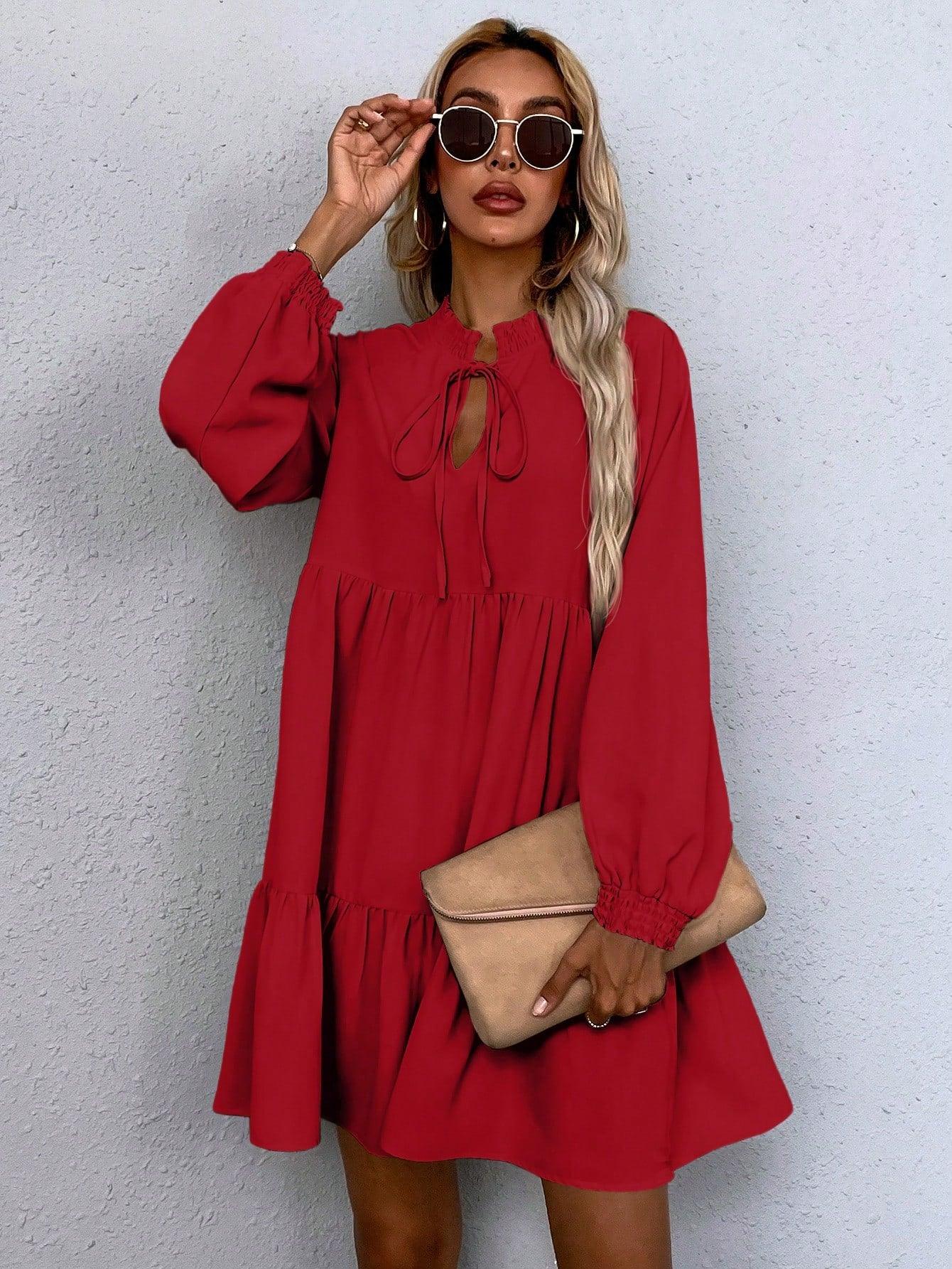 Variant image for Kvinnors Klänning Puffärmar Knappkrage Högkvalitativt Tyg-11