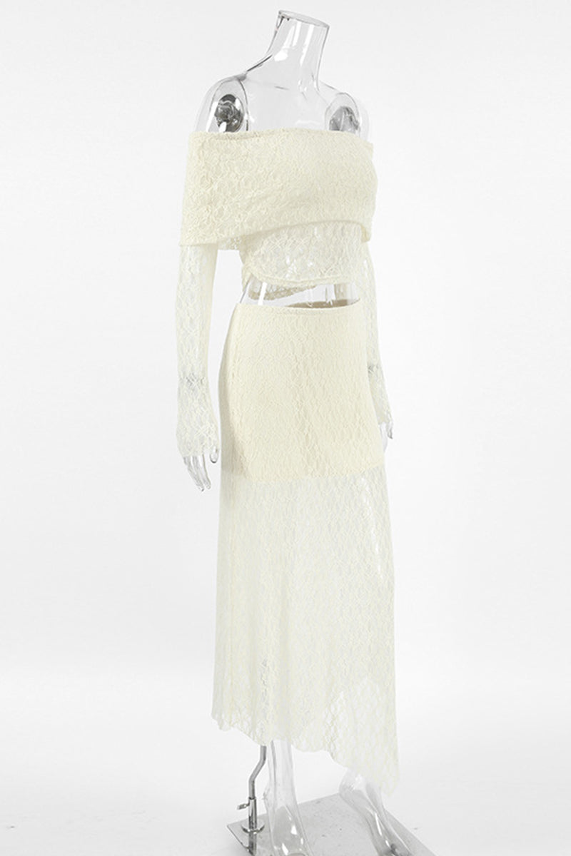 Kvinnors Off-Shoulder Klänning Långa Ärmar Högkvalitativt Tyg-5