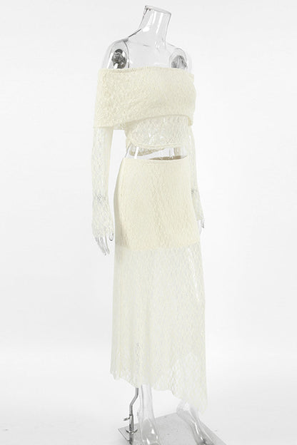 Kvinnors Off-Shoulder Klänning Långa Ärmar Högkvalitativt Tyg-5